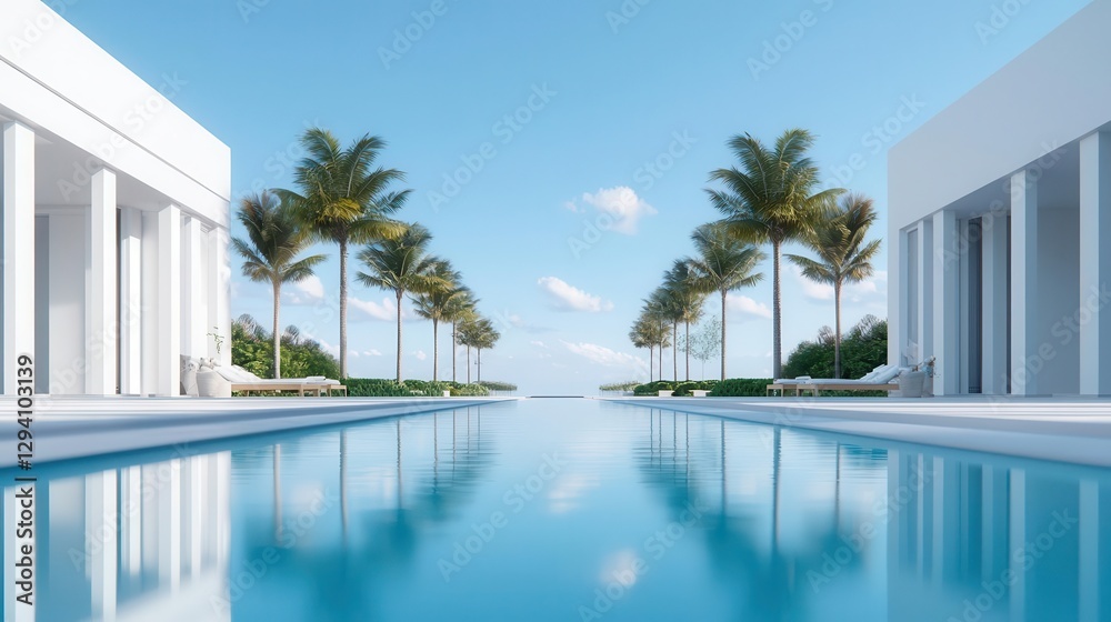 Fototapeta premium Architectdesigned mansion with terraced gardens and reflecting pools, modern sophistication