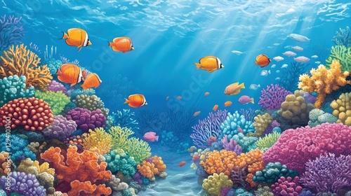 Fototapeta Naklejka Na Ścianę i Meble -  Vibrant Underwater Paradise: A Colorful Coral Reef Teeming with Life