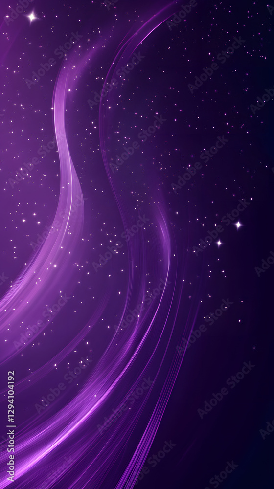Fototapeta premium Purple background with smooth lines and glowing stars 
