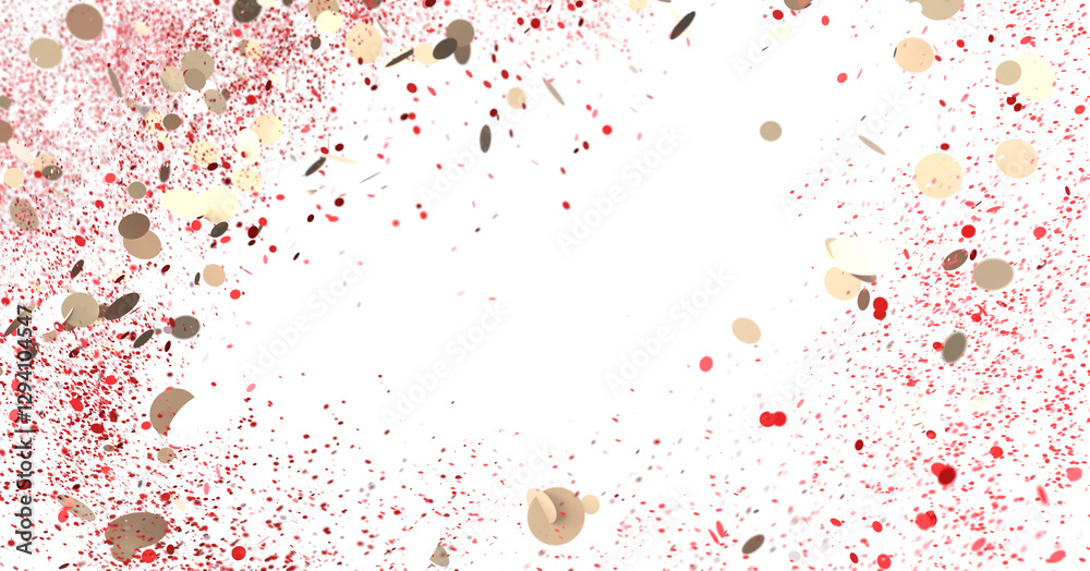 Obraz premium Festive confetti burst, ideal for celebratory designs. Red, gold, and white.