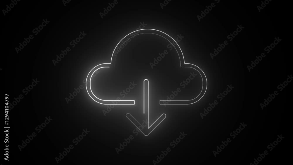 neon line glowing upload cloud icon animation on a black background. neon line glowing upload cloud icon animation on a black background.