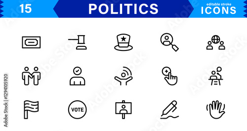 Minimalist Politics Icon Pack. Flat, Line, and Outline Icons for Elections, Governance, and Public Policy photo