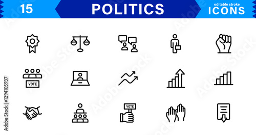 Minimalist Politics Icon Pack. Flat, Line, and Outline Icons for Elections, Governance, and Public Policy