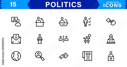Minimalist Politics Icon Pack. Flat, Line, and Outline Icons for Elections, Governance, and Public Policy