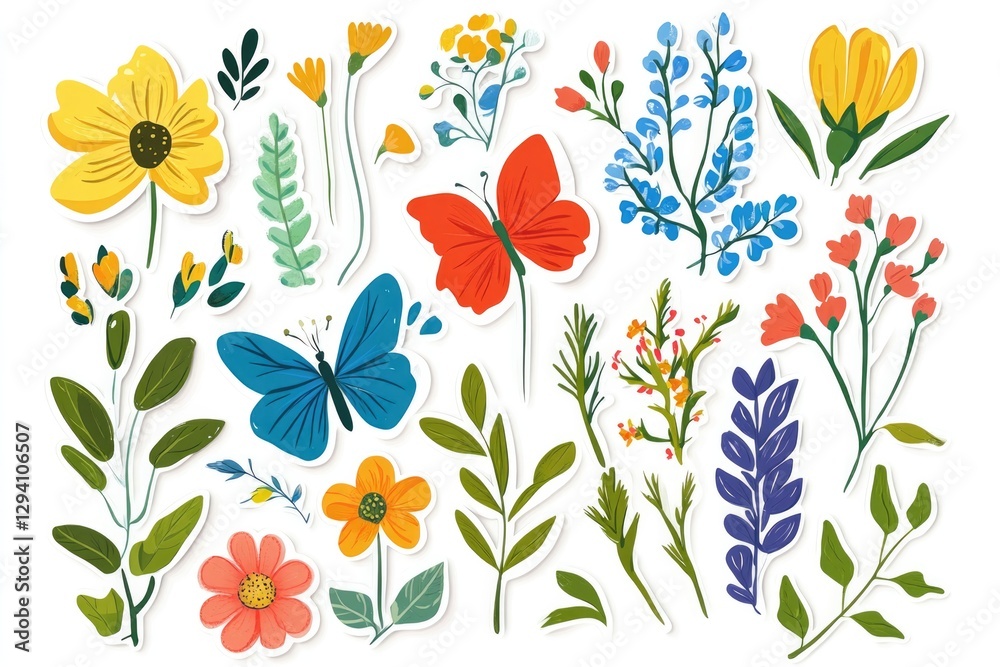 This image features a delightful array of colorful flowers and butterflies, showcasing the beauty of nature through vivid illustrations and artistic design. This image features a delightful array of colorful flowers and butterflies, showcasing the beauty of nature through vivid illustrations and artistic design.