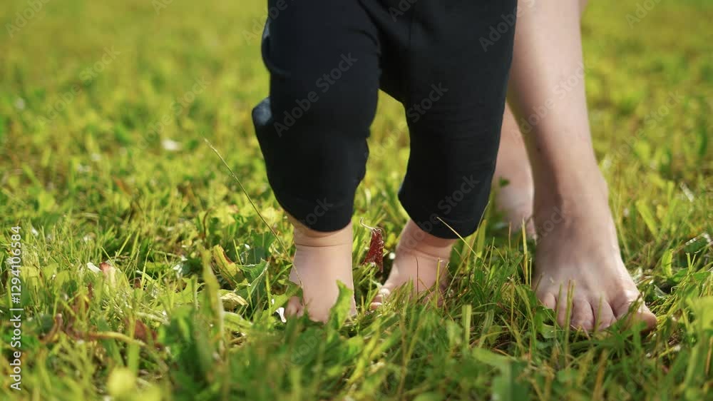 Mom and baby taking the first steps. Walk child toddler concept. A baby is studying with her feet concept bared. Mom and baby barefoot studying the first. steps. care motherhood lifestyle. Mom and baby taking the first steps. Walk child toddler concept. A baby is studying with her feet concept bared. Mom and baby barefoot studying the first. steps. care motherhood lifestyle.