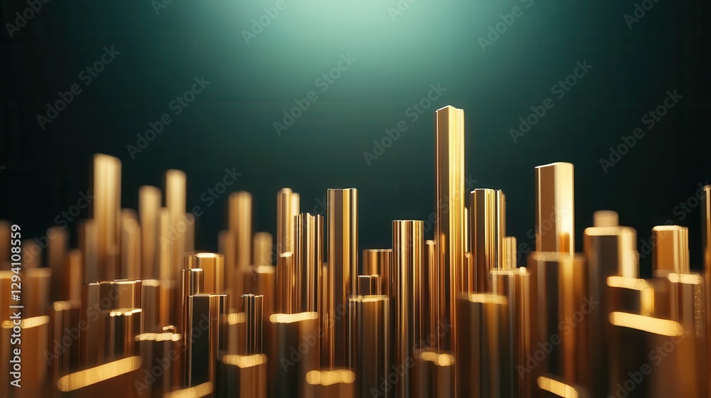 A mesmerizing abstract landscape of golden cylindrical structures rising from a dark background, evoking a sense of depth and richness. A mesmerizing abstract landscape of golden cylindrical structures rising from a dark background, evoking a sense of depth and richness.