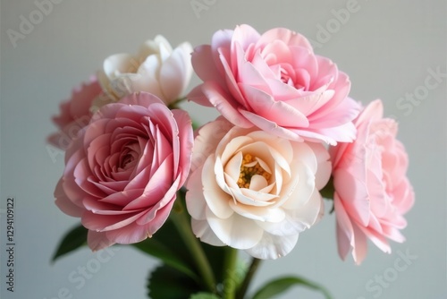 Elegant ranunculus bouquet, blush and white hues, soft, event flowers