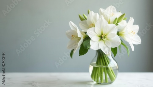 Wallpaper Mural Elegant white amaryllis & silver brunia arrangement in a glass vase , winter flowers, ice crystals Torontodigital.ca