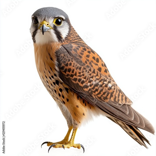 American Kestrel Close Up Detailed Portrait Of A Small Bird Of Prey Against A White Background.jpg