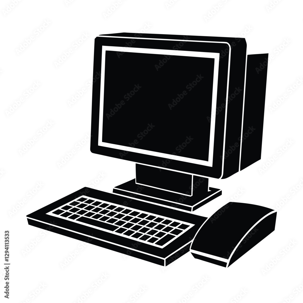 Fototapeta premium Clear desktop computer vector image illustrating modern technology for efficient office work on white