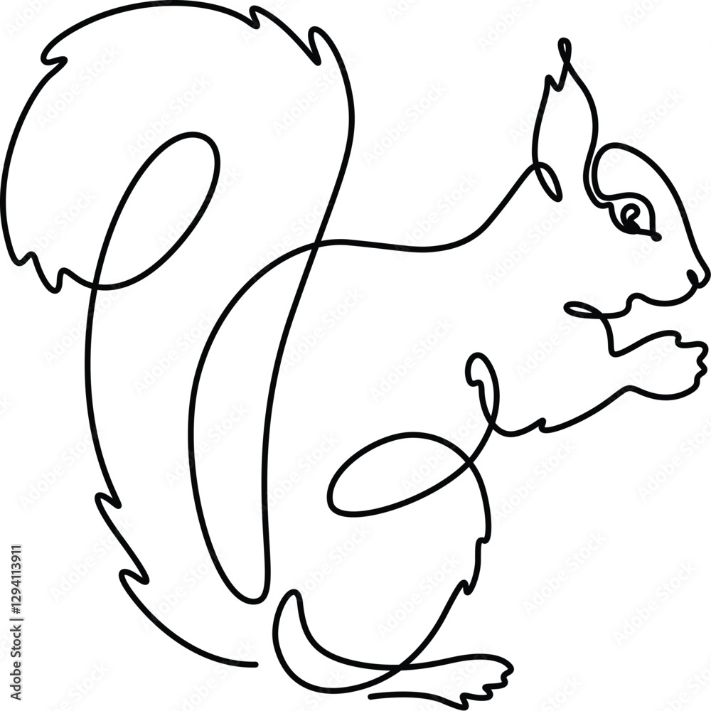 Squirrel eating continuous line art isolated on a white background. Squirrel eating continuous line art isolated on a white background.