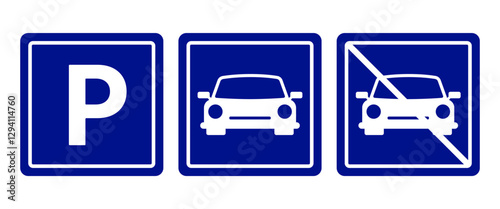 Isolated Parking vector icon set, Do not Parking symbol, Trasportaion information sign in Square shape, Traffic infographic stickers and Clip art, Editable stock