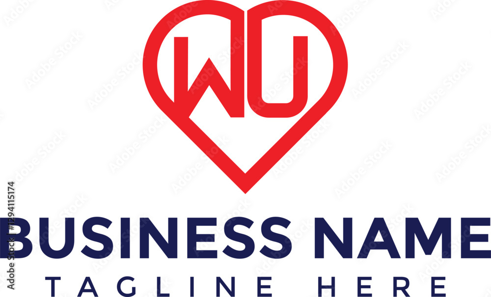 WU and heart vector logo icon WU and heart vector logo icon