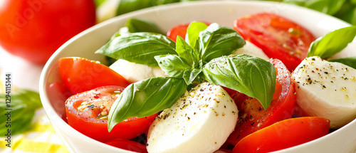 Fresh mozzarella and tomato salad with basil photo