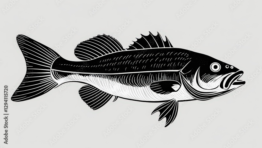 Fototapeta premium grouper black and white illustration