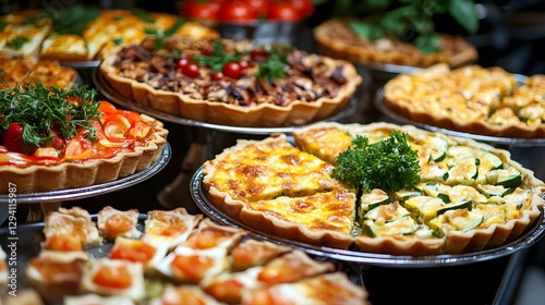 Wallpaper Mural An assortment of quiches with various fillings, arranged beautifully for a catering event. Torontodigital.ca