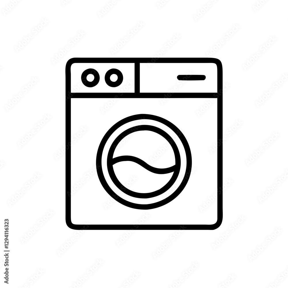 Washing machine icon in simple black line design Washing machine icon in simple black line design