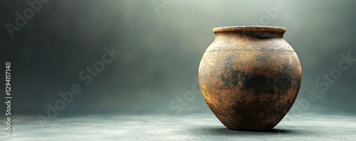 An isolated old antique pot, a traditional artifact of ancient culture, serves as a beautiful decorative piece.