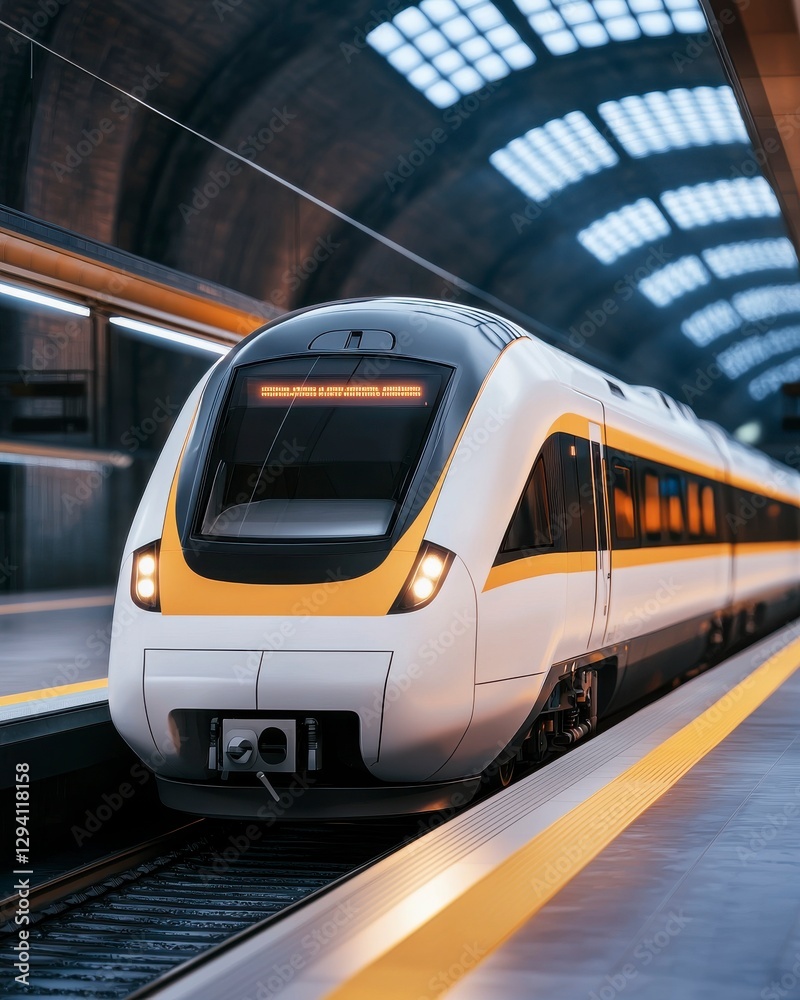 Naklejka premium Futuristic Electric Train at a Modern Station with Bright Lighting