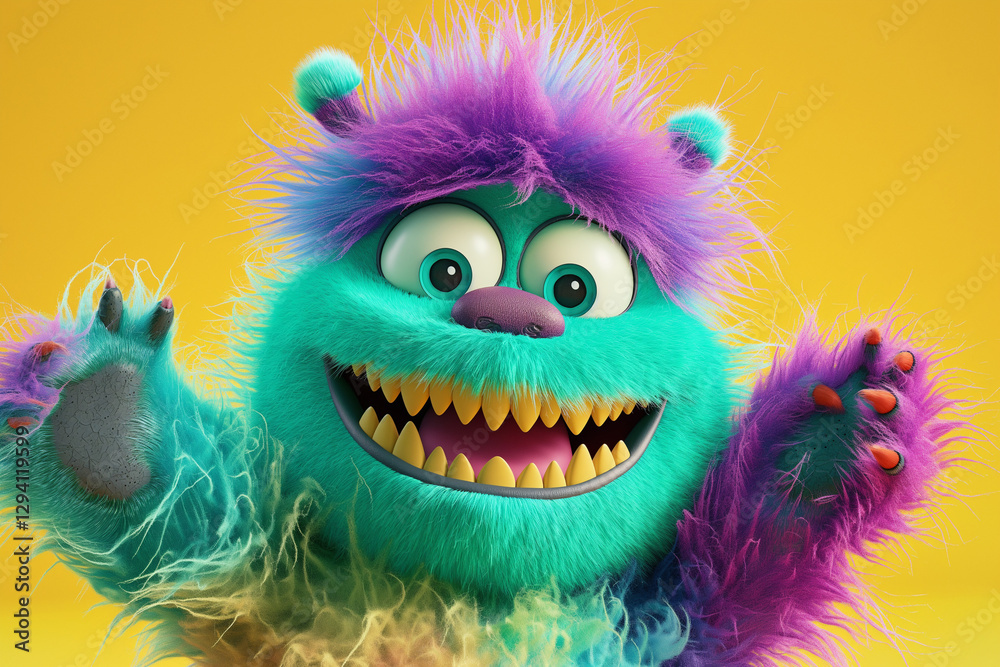 An adorable furry monster giggling with joy, radiating happiness and playfulness An adorable furry monster giggling with joy, radiating happiness and playfulness