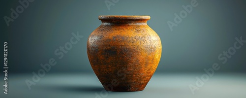 An isolated old antique pot, a traditional artifact of ancient culture, serves as a beautiful decorative piece.
