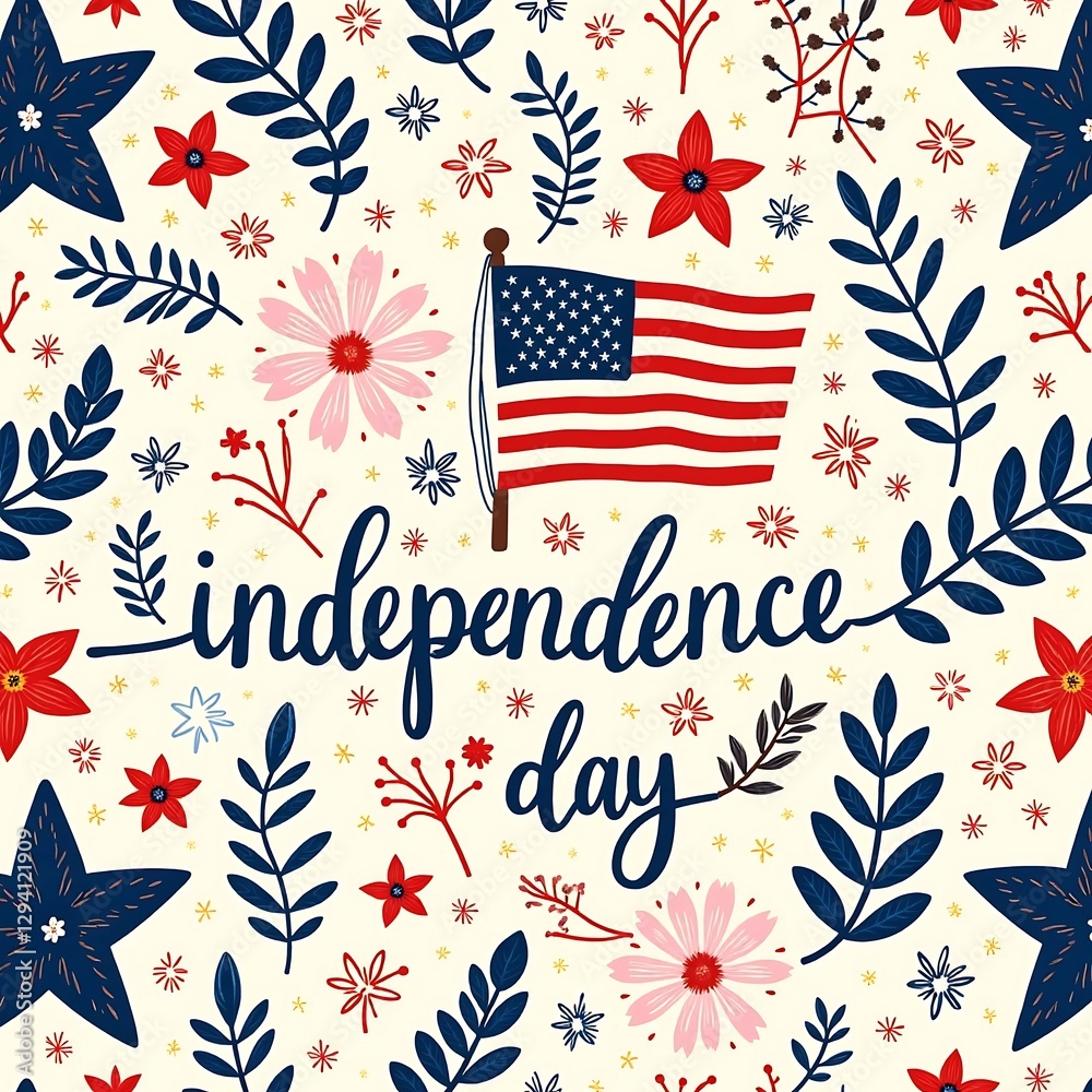 Fototapeta premium Floral Independence Day Pattern