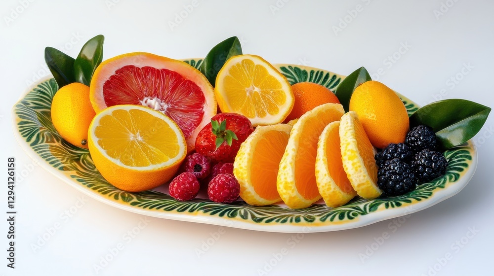 Bright fruit platter with tropical fruits and berries Bright fruit platter with tropical fruits and berries