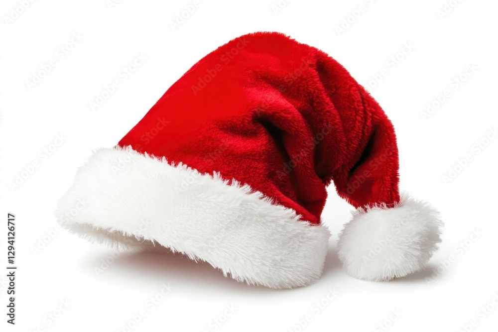 Christmas santa hat classic design on pure white backdrop, ideal for festive greetings, holiday marketing campaigns, and seasonal promotions. Perfect accessory for cheerful celebrations Christmas santa hat classic design on pure white backdrop, ideal for festive greetings, holiday marketing campaigns, and seasonal promotions. Perfect accessory for cheerful celebrations