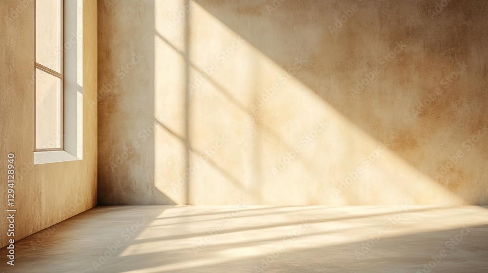 The sunlight beams into an empty room through a window The sunlight beams into an empty room through a window