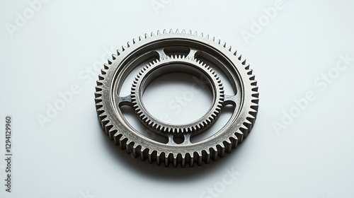 Interlocking gears on white background; mechanism, technology photo