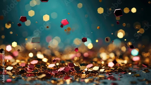 Glitter falling from above. Background with falling particles of colorful glitter, 4K video