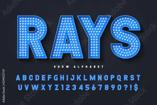 Modern bright lights alphabet design, cabaret, fairy LED lamps letters and numbers.