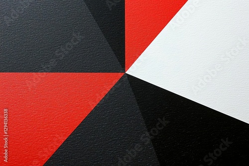 three-color geometric background of white black and red paper , isolated on white background,  , copy space for text, photo