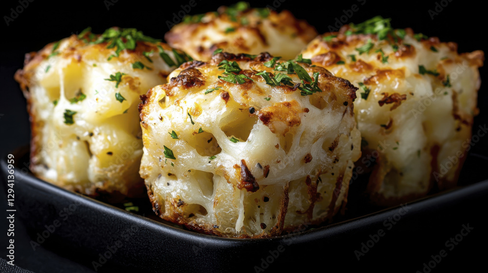 Delicious baked macaroni and cheese cups topped with herbs Delicious baked macaroni and cheese cups topped with herbs
