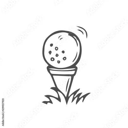 Vector hand drawing drawn illustration of golf ball on tee and grass.