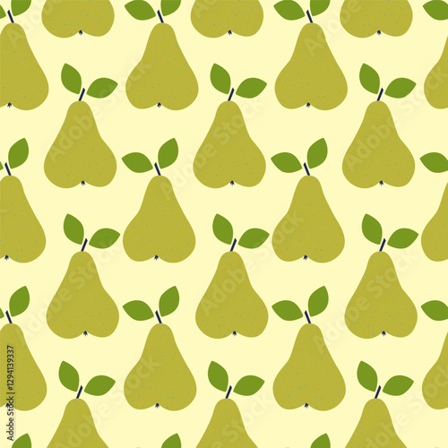 Simple pears seamless pattern illustration. Aesthetic groovy juicy pear fruit design for print