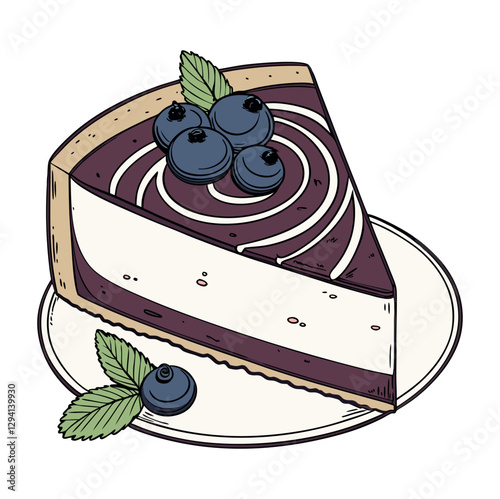 piece of blueberry cheesecake on white background 