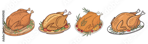 a bundle of vector illustration Roasted Feast: An appetizing and expertly roasted turkey sits proudly on a platter, surrounded by artful garnishes and evoking a sense of festive delight.