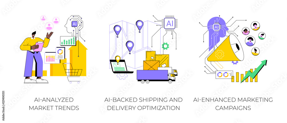 AI Technology in E-commerce abstract concept vector illustrations.