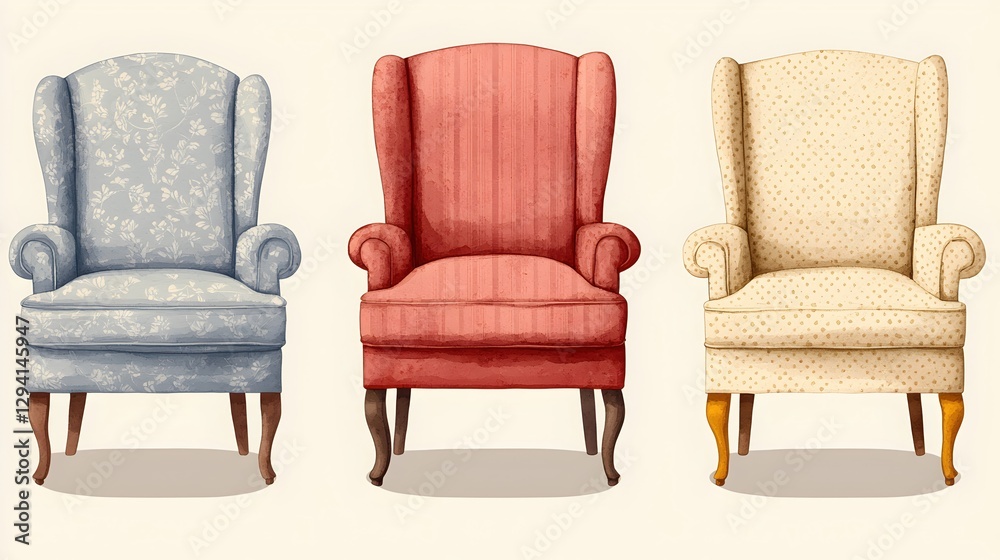 Fototapeta premium Vintage Armchairs in Soft Fabrics for Cozy Living Spaces