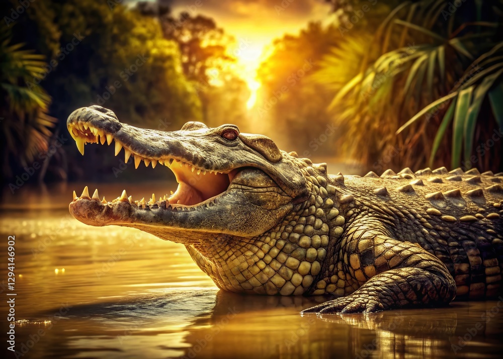 Fototapeta premium Majestic Saltwater Crocodile in Vintage Style Photograph