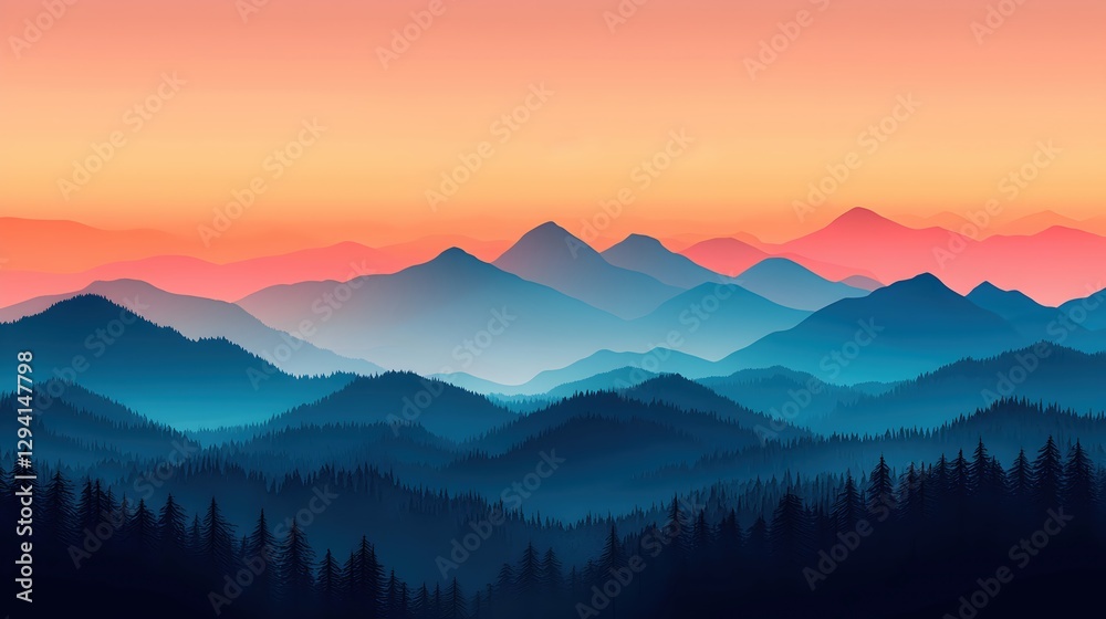 Obraz premium Serene Mountainscape at Dusk with Vibrant Sunset Colors