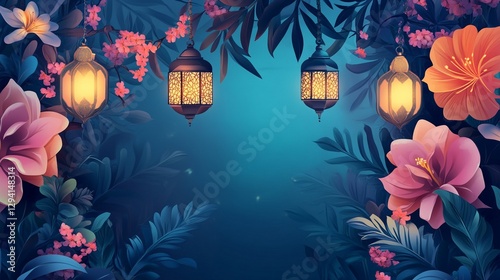 Islamic festival poster background design with lowers.
