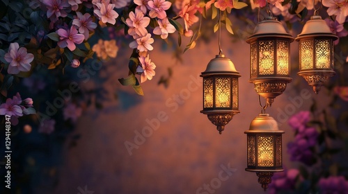 Islamic festival poster background design with lowers.