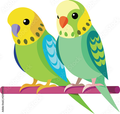 Male and Female Eclectus Parrots perching in front of white background vector art illustration