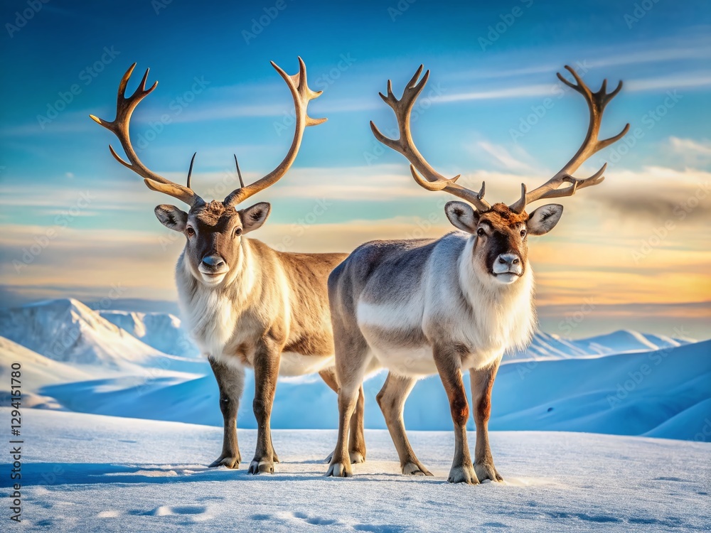 Majestic Svalbard Reindeer with Massive Antlers on Arctic Tundra Majestic Svalbard Reindeer with Massive Antlers on Arctic Tundra