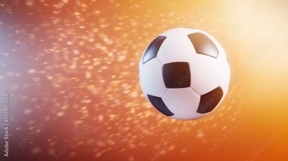 Fototapeta premium A dynamic soccer ball floats against a vibrant, glowing background, capturing the essence of sports and excitement.