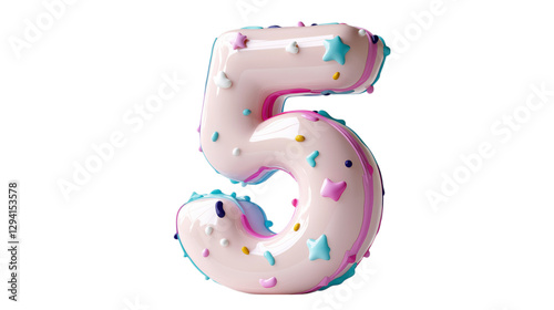 A pink number 5 with colorful sprinkles, looking like a donut, perfect for birthday parties and festive celebrations. This image works well for milestone events and sweet treat themes.