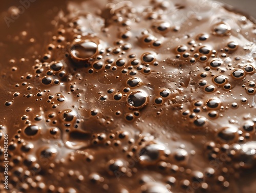 Macro Shot of Creamy Chocolate Whey Protein Shake with Airy Bubbles and Cinematic Lighting